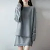 Conjunto de duas peças de tricô de lã pura para mulheres, novo estilo outono e inverno, top de tricô de um ombro com mangas compridas, peça íntima da moda