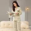 [Ácido Hialurônico] Pijama para Mulheres Primavera e Outono Algodão Modal Cardigã de Manga Longa Roupa de Casa Tamanho Grande Conjunto Estilo Inverno