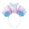 Diadema de red de sirena arcoíris venta caliente transfronteriza fiesta de vacaciones para niños tocado de estrella de mar cola de pez accesorios para el cabello de princesa