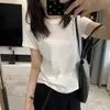 Estilo Coreano Simple Alta Elasticidad Principios de Otoño Capa Base Cuello Redondo Suéter Manga Corta Camiseta de Algodón para Mujer Básica Color Sólido Top Casual