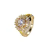 Anillo de Girasol de Zirconia Sintética Exquisita de Alta Gama y Lujo para Mujer con Diseño Único y Anillo de Flor en Forma de Molino de Viento Giratorio