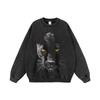 Marca de moda de rua americana estampada pesada lavada distressed manga comprida suores para homens e mulheres vibe preguiçoso capuz solto