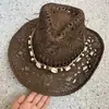 Sombrero de Paja de Concha Estilo Bohemio Verano Playa Estilo Étnico Sombrero Hueco Parasol Protector Solar Sombrero Vaquero Occidental