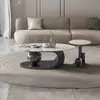 Mesa de centro para apartamentos de aluguel, mesa popular para sala de estar, mesa de centro oval moderna simples de luxo leve para apartamentos pequenos em pedra sinterizada
