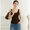 Top de tirantes de lana hilada fina Yangzi, cuello redondo, fruncido, color liso, camisola de punto, estilo otoño para mujer