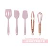 Set pequeño de cinco piezas para hornear con mango de oro rosa Mini para niños Espátula rosa para hornear Batidor de huevos Utensilios de cocina de silicona