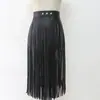 Falda de Cuero con Raya Negra Falda con Borla de Cuero Dos Longitudes Opcionales Accesorios de Vestir