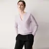 Suave e intelectual~Suéter de cashmere com botões e decote em V de estilo simples para mulheres, suéter de malha para usar por baixo, roupas femininas de designer