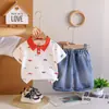 Conjunto infantil transfronterizo de manga corta, nuevo polo con solapa de coche de dibujos animados, conjunto de dos piezas elegante y guapo para bebés, verano