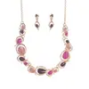 Venta caliente cruzada aleación de zinc pintura esmalte al óleo hueco hojas azul lago elegante primavera verano pendientes collar conjunto de joyería mujer