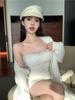 Falda Bodycon de Retazos Estilo Puro y Sexy Transfronteriza al por Mayor Vestido Blanco Delgado sin Tirantes con Cuello de Piel para Mujer