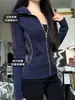 Chamarra Sudadera Azul Marino Ajustada que Ceñe la Cintura para Mujer, Estilo Coreano de Primavera, Hombro Normal Ajustada, Ropa Corta para Yoga