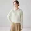 Suéter de Cachemira Retro con Cuello Polo para Mujer, Suéter Tejido con Textura Vertical, Estilo Casual Holgado, Camisa Base para Vestir en Capas