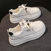 Sapatos Brancos de Solado Grosso para Mulheres 2025 Novo Plataforma Primavera & Outono Sapatos Femininos Leve Solado Macio Estudantes Respirável Couro Aumentadores de Altura Tênis