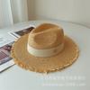 Verano Nuevo Estilo Rafia Borde Crudo Color Caramelo Sombrero de Jazz Sombrero Casual para el Sol Vacaciones Marinas Sombrero de Playa Tendencia de Mujer