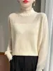26 Novos Looks de Moda Outono e Inverno, Camisa Básica de Renda com Gola Meia-Alta e Mangas Longas Tricotada para Mulheres, Suéter Solto Emagrecedor