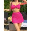 Conjunto de Biquíni Três Peças INS Branco Desejo Puro Doce Sexy Sling Cor Sólida Vermelho Internet Vento Praia Feriado Fato de Banho