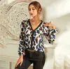 Ropa de Mujer Transfronteriza 2022 Primavera y Otoño Cárdigan de Encaje de Manga Larga Cuadros Azules Elegante Ropa de Trabajo Camisa de Longitud Media Cuello en V para Mujer