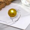 [Fábrica] Anillo de perlas de imitación de circonita con apertura ajustable, color oro blanco champán y morado, de 14 mm, para mujer