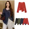 Ropa de mujer transfronteriza 2026 Moda europea y americana casual ajustada irregular cuello de corbata cuello en V profundo manga larga camisa para mujer K526243