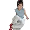 Conjunto de Verano 2026 para Niñas, Nuevo Conjunto de Moda para Niñas Mayores: Conjunto de Dos Piezas para Venta Transfronteriza: Chaleco sin Mangas con Dobladillo Fruncido y Pantalones de Encaje