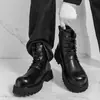 Botas Martin de Caña Alta de Gran Tamaño Transfronterizas para Hombre, Botas de Motocicleta de Estilo Británico con Suela Gruesa que Aumentan la Altura, Botas de Cuero Nuevas para Trabajo en Cuatro Estaciones