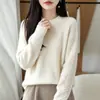 Top de Capa Base de Punto 100% Lana Pura Otoño/Invierno para Mujer, Engrosado, Cuello Redondo, Trenzado Lateral, Holgado, Suave, Pegajoso, Suéter Cálido