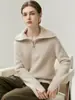 Suéter de cachemira casual y relajado con media cremallera y cuello grande, tejido grueso y suave, cómodo y elegante.