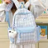 Mochila de estilo japonés ins con bloques de color a cuadros para estudiantes de secundaria y universidad, mochila de viaje con lazo y cinta para chicas