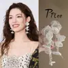 Pendientes de Borla de Flor de Vidrio de Aguja Plateada Estilo Vacacional Pendientes de Botón Dulces Frescos Simples Pendientes de Nicho de Moda Versátiles