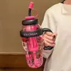 Vaso de agua grande a prueba de roturas, portátil, elegante vaso para hielo con pajilla, resistente a altas temperaturas, plástico de grado alimenticio, lindo regalo