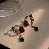 Otoño nuevo estilo espinas ratán rosa roja oscura aretes de flor aguja de plata nicho alta gama amor colgante aretes
