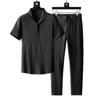 Traje Deportivo Casual de Marca Nueva de Moda Verano 2025 Camiseta de Manga Corta para Hombre Pantalones de Marca de Moda Conjunto de Dos Piezas Holgado Estilo Hong Kong