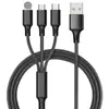 Cable de datos trenzado tres en uno para Apple Android carga rápida USB 1.2 m cable de carga para teléfono móvil de coche uno a tres