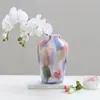 Jarrón de Vidrio Artístico Acuarela Clásica, Lujo Accesible y Flores Levantadas con Esmalte Francés de Gama Alta, Adornos de Decoración para Sala de Estar