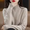 Novo suéter feminino de outono e inverno com gola alta discreta, mangas compridas, caimento solto, afina a silhueta, top de tricô pullover versátil