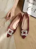 Aumento de Altura Interna de 5 cm ~ Hebilla Cuadrada de Pedrería Ante Punta Fina Tacón Bajo Zapatos de Salón para Mujer Boca Baja Tacón Grueso Versátil para el Trabajo, Fiesta y Boda