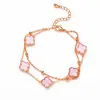 Pulsera de Cadena de Cuentas de Doble Capa con Flor de Trébol de Cinco Hojas Transfronteriza Europea y Americana para Mujer, Pulsera de Moda de Gama Alta con Flor Rosa de Nicho