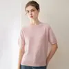 100% cachemir usando hilo Consinee, nuevo top de punto elegante de otoño/invierno para mujer, corto, de corte holgado, con cuello redondo y manga corta