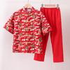 Traje infantil de cuello mao estilo chino traje Tang estilo chino Hanfu de manga corta y pantalón corto largo rojo traje de Año Nuevo chino para hombre