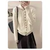 Cardigan de Lã Grossa com Gola Alta e Tranças Estilo Old Money para Mulheres, Suéter Jovem Soltinho de Manga Longa com Tranças Grossas, Tricô 100% Lã para Camadas