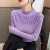Elegante suéter de punto con cuello semi-alto y encaje empalmado para mujer, nuevo suéter popular otoño/invierno 2026 para usar en capas