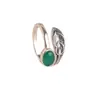 Anillo de Cara de Huevo de Jaspe Hetian Plateado Piedra Verde Pluma Moda Retro Personalidad Anillo Abierto Outlet de Fábrica