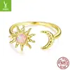 Anillo Abierto Original Yinziyun Ópalo Sol y Luna Anillo Pulsera Sol y Luna Chapado en Oro Plata de Ley S925