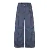 F9063 Calça de trabalho casual larga unissex estilo retrô americano de alta qualidade e resistente com design de múltiplos bolsos para homem