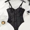 Body Sexy Europeu e Americano Transfronteiriço Cor Sólida Slim-Fit Lingerie Camisola Hot Girl Body de Renda Lingerie Transparente Foshan
