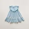 Ropa Infantil Estilo Coreano Vestido de Niña con Cuello Volante Verano 2026 Nuevo Vestido de Princesa sin Mangas de Encaje con Cuello Redondo para Niñas