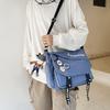 Ins Bolsa de Lona Grande Capacidade Bolsa de Aula para Estudante Universitário Bolsa de Ombro Único Estilo Mori Feminina Moda Simples Marca Bolsa Transversal Masculina Bolsa Mensageiro