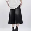 Shorts de Mezclilla Negros-Grises Lavados y Desgastados Estilo Retro High Street Americano para Hombre, Estilo de Nicho con un Ambiente Relajado, Pantalones Rectos de Pierna Ancha de Seis Puntos