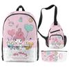 3D Nuevo Periférico Impreso Sanrio Merlot Bolso Mochila Bolso Cruzado Bolsa para Lápices Set Impreso de Tres Piezas